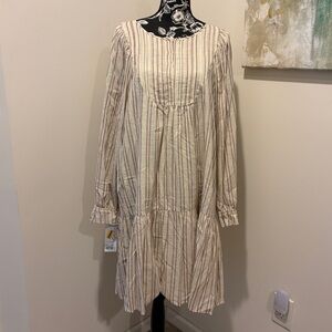 Boho - Cream Striped Long Sleeve Dress